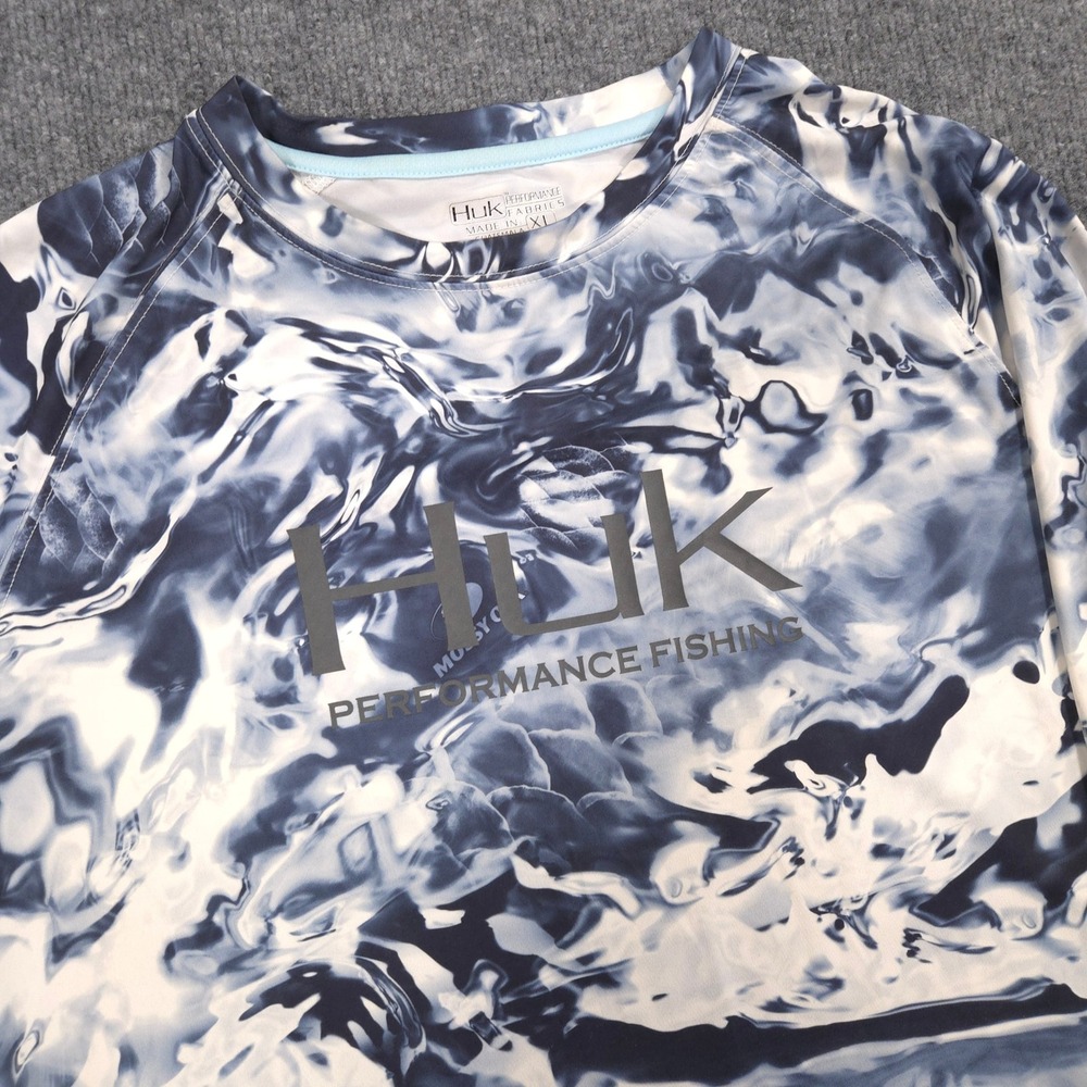 Huk Pursuit Shirt Mens XL Hydro Ice Mossy Oak Camo Performance Fishing Outdoor - Picture 2 of 8